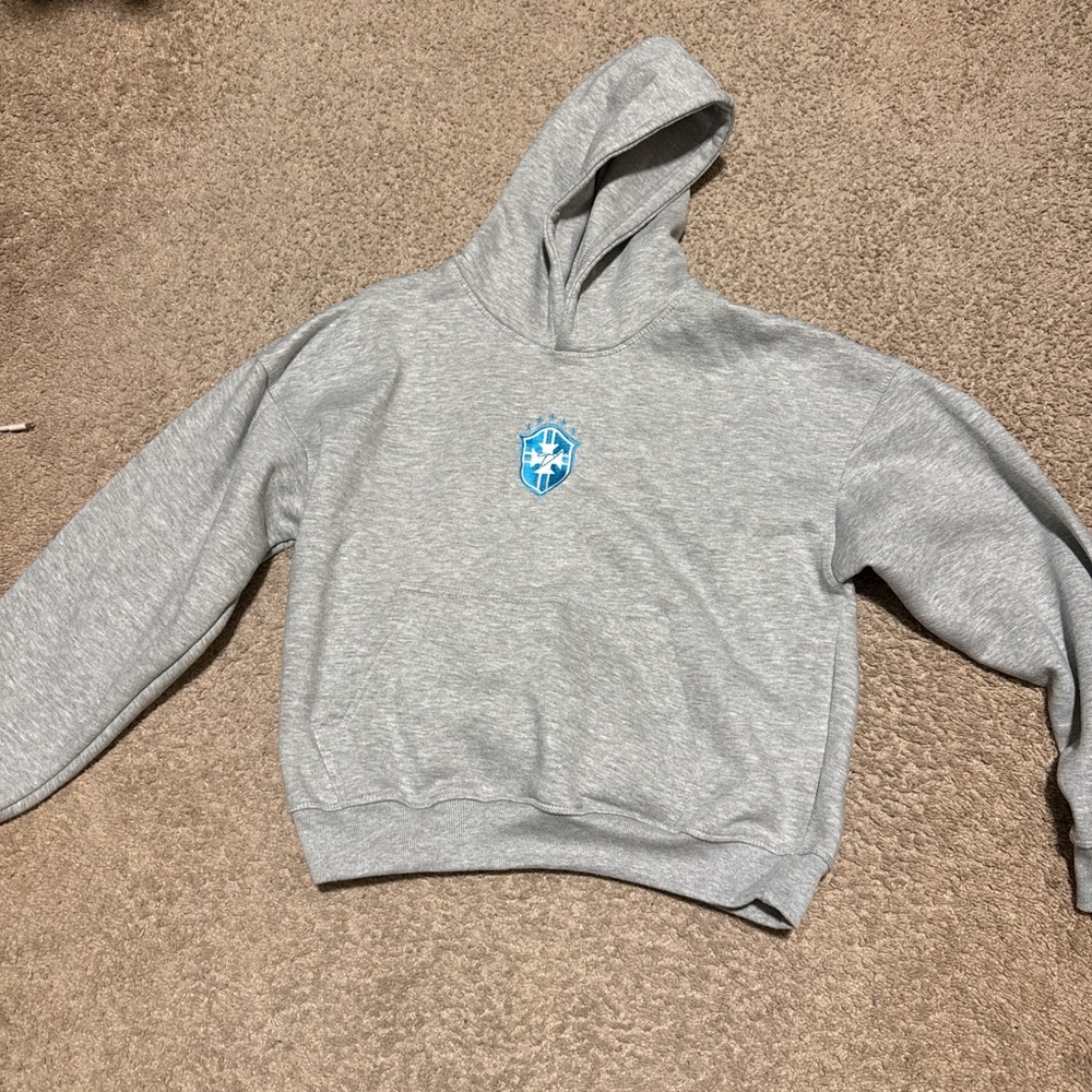 Men's Gray Hoodie with Blue Logo